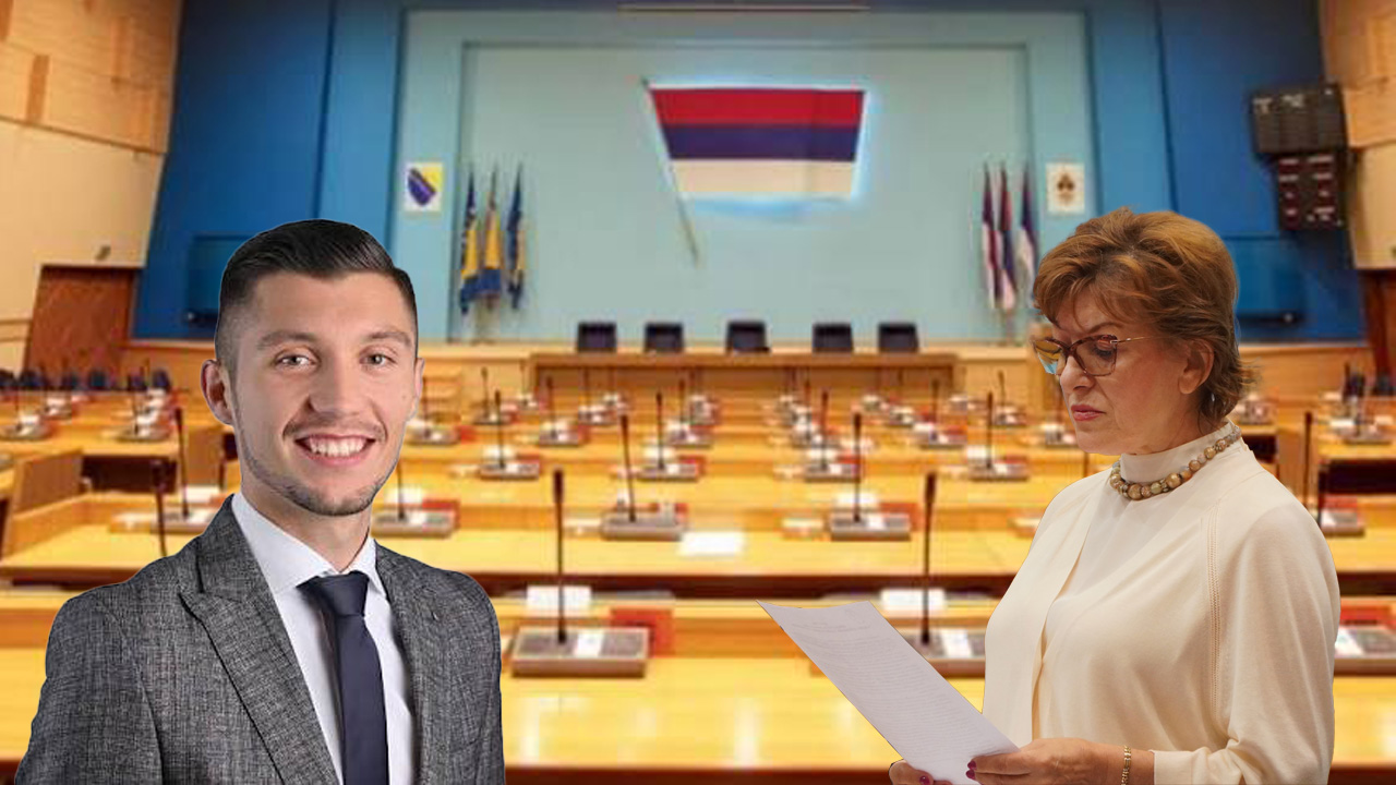 Bojan Kresojević i Zora Vidović u Narodnoj skupštini Republike Srpske tokom rasprave o penzionerima