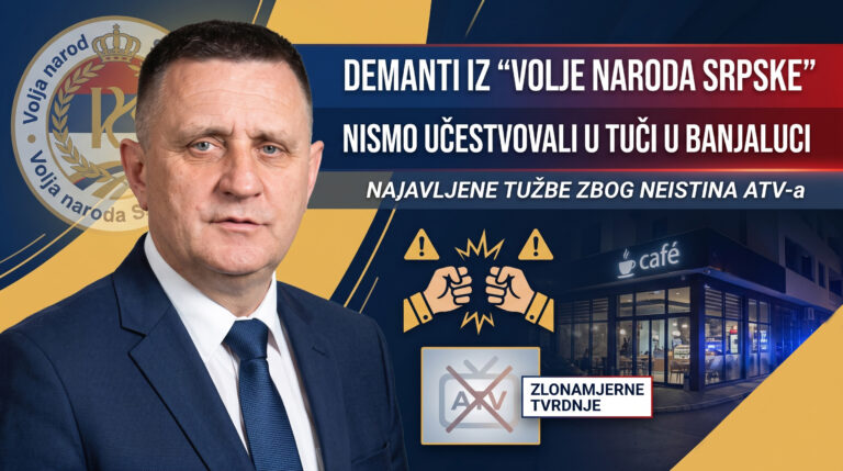 Fotografija dr Vlade Đajića pored naslova i grafike o demantiju političke organizacije Volja naroda Srpske.