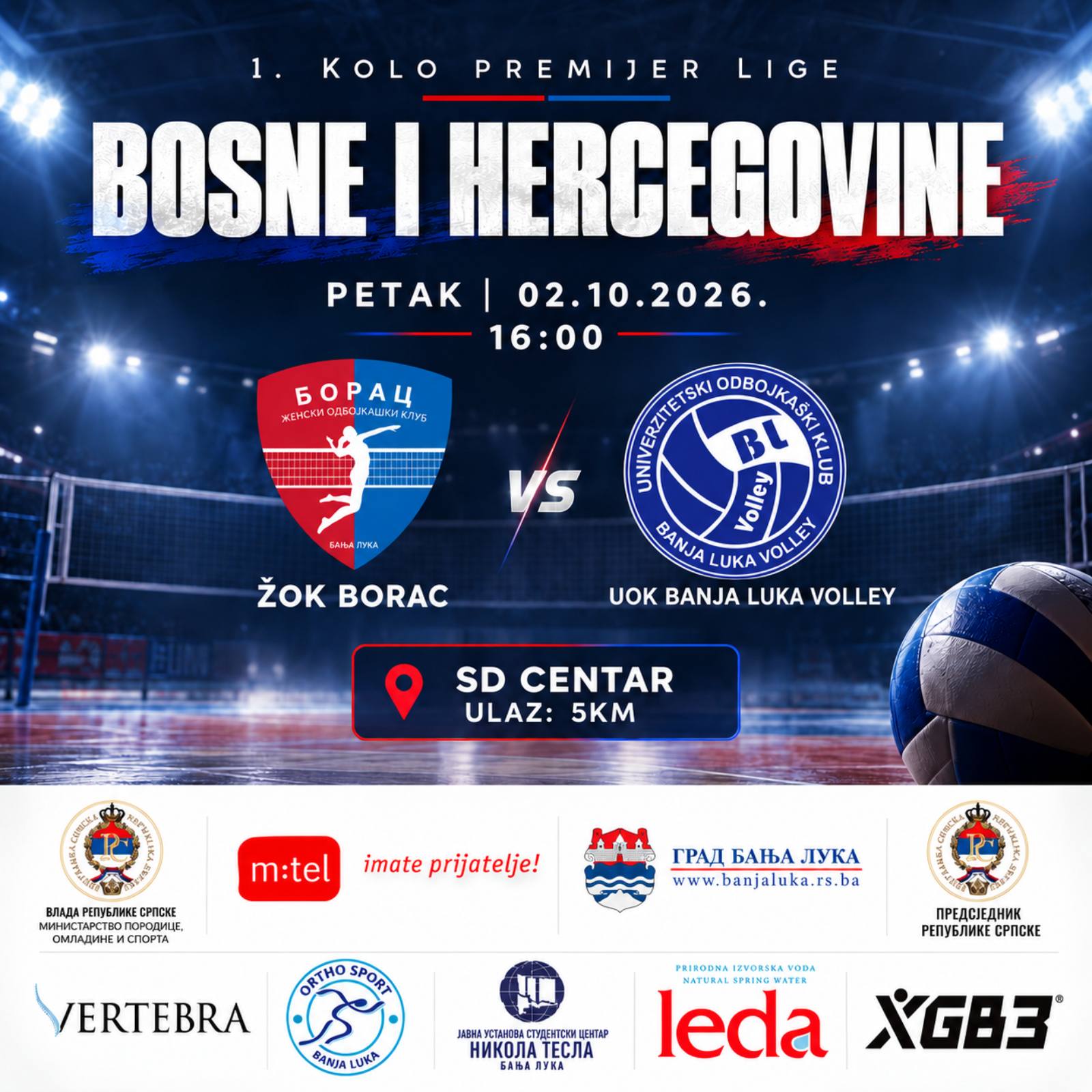 ŽRK Borac i UOK Banja Luka Volley Premijer liga BiH odbojka uživo prenos